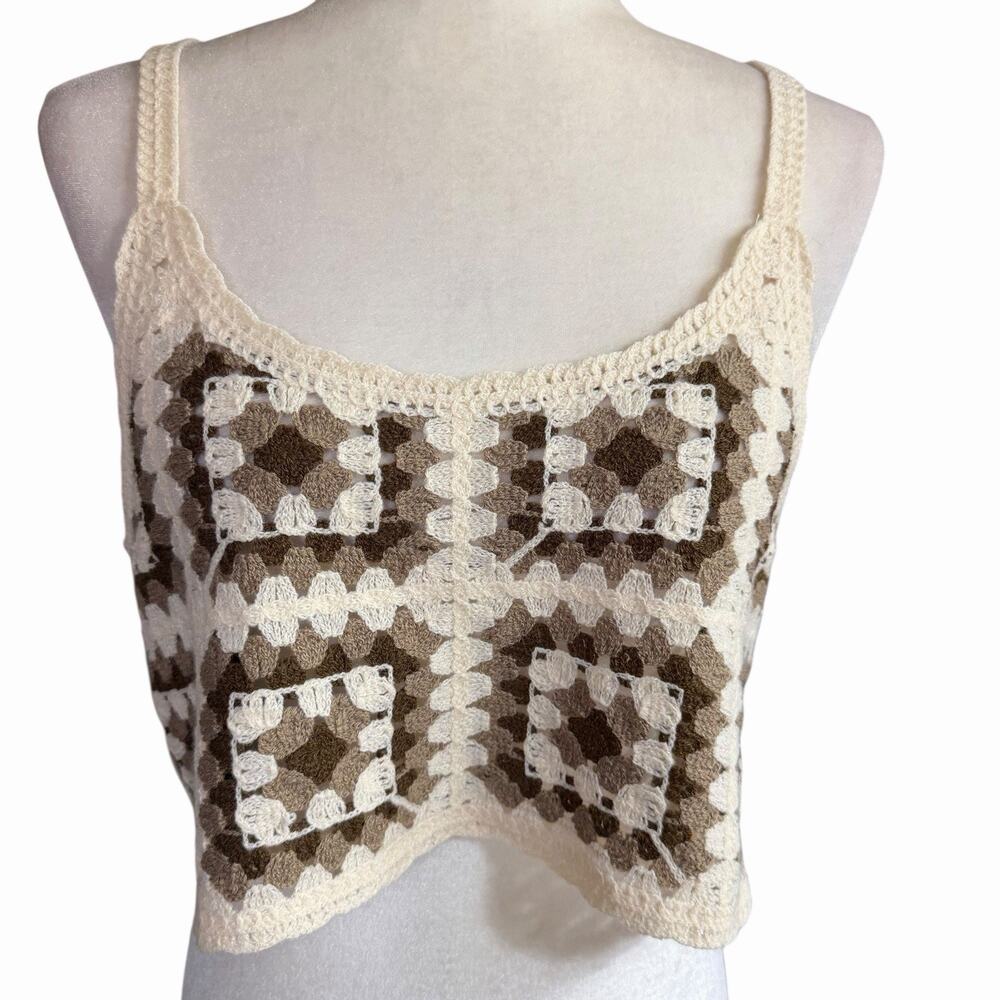 Rebellion Again Crochet Knit Cropped Tank Boho Hippie Size Large Bohemian - Picture 1 of 9